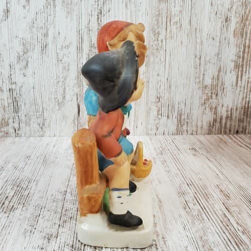 Vintage Japan Figurine Boy & Girl Sitting on Fence w/ Basket Hand Painted Bisque - Thumbnail 2