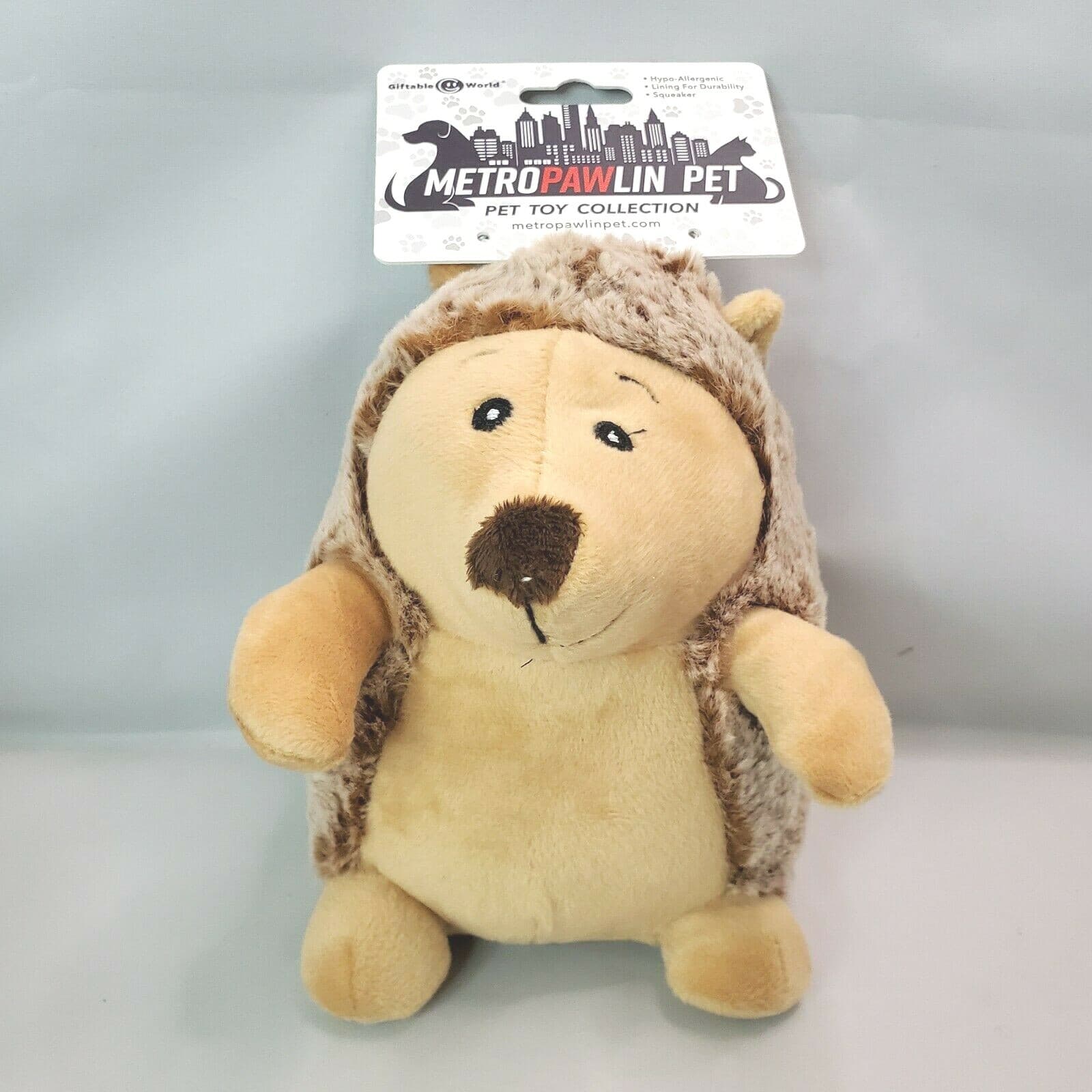 MetroPAWlin Pet Brown Hedgehog with Squeaker Puppy Dog Interactive Fun Plush Toy