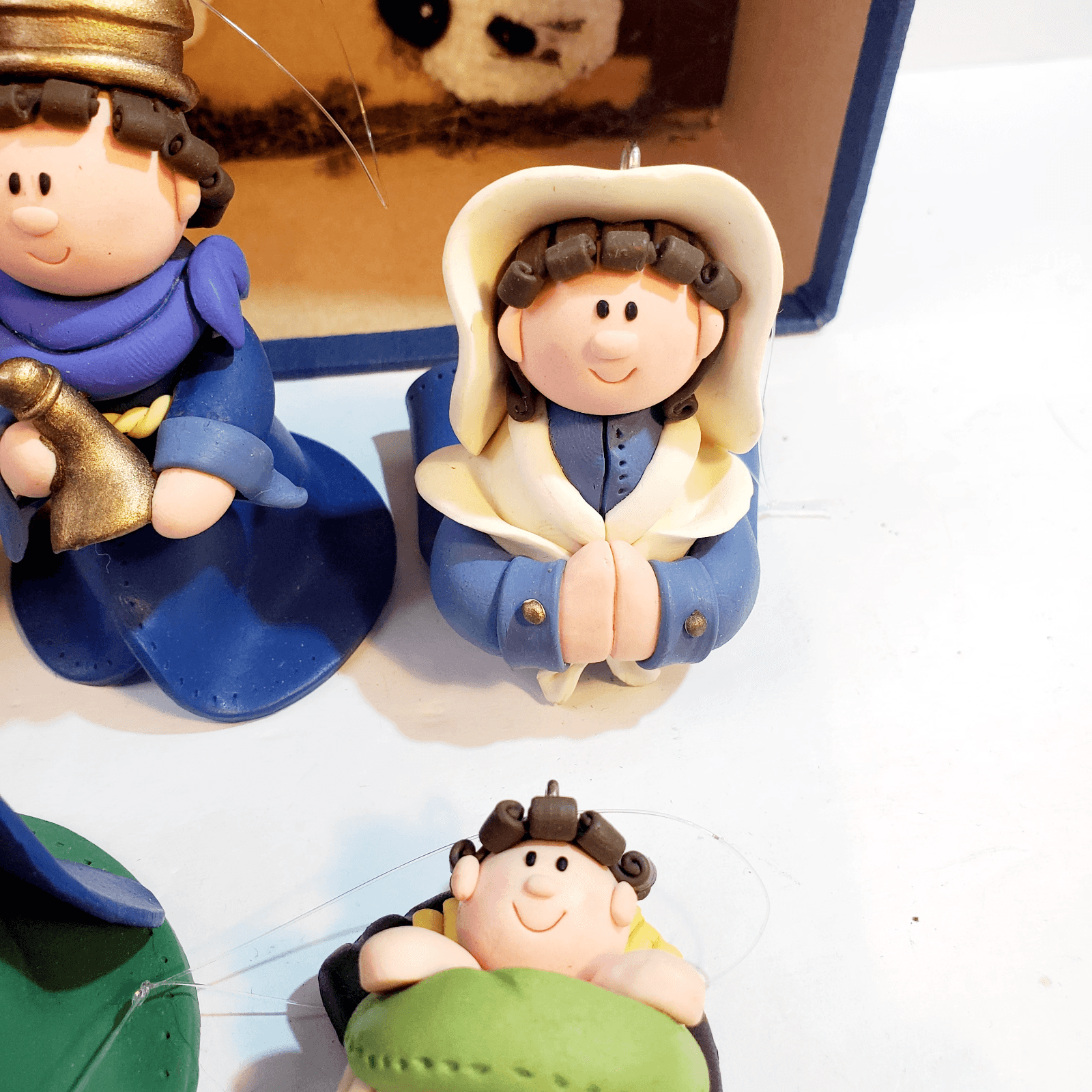 Christmas Children's Nativity Ornaments Set of 7 Polymer Clay Figures & Creche - Thumbnail 9