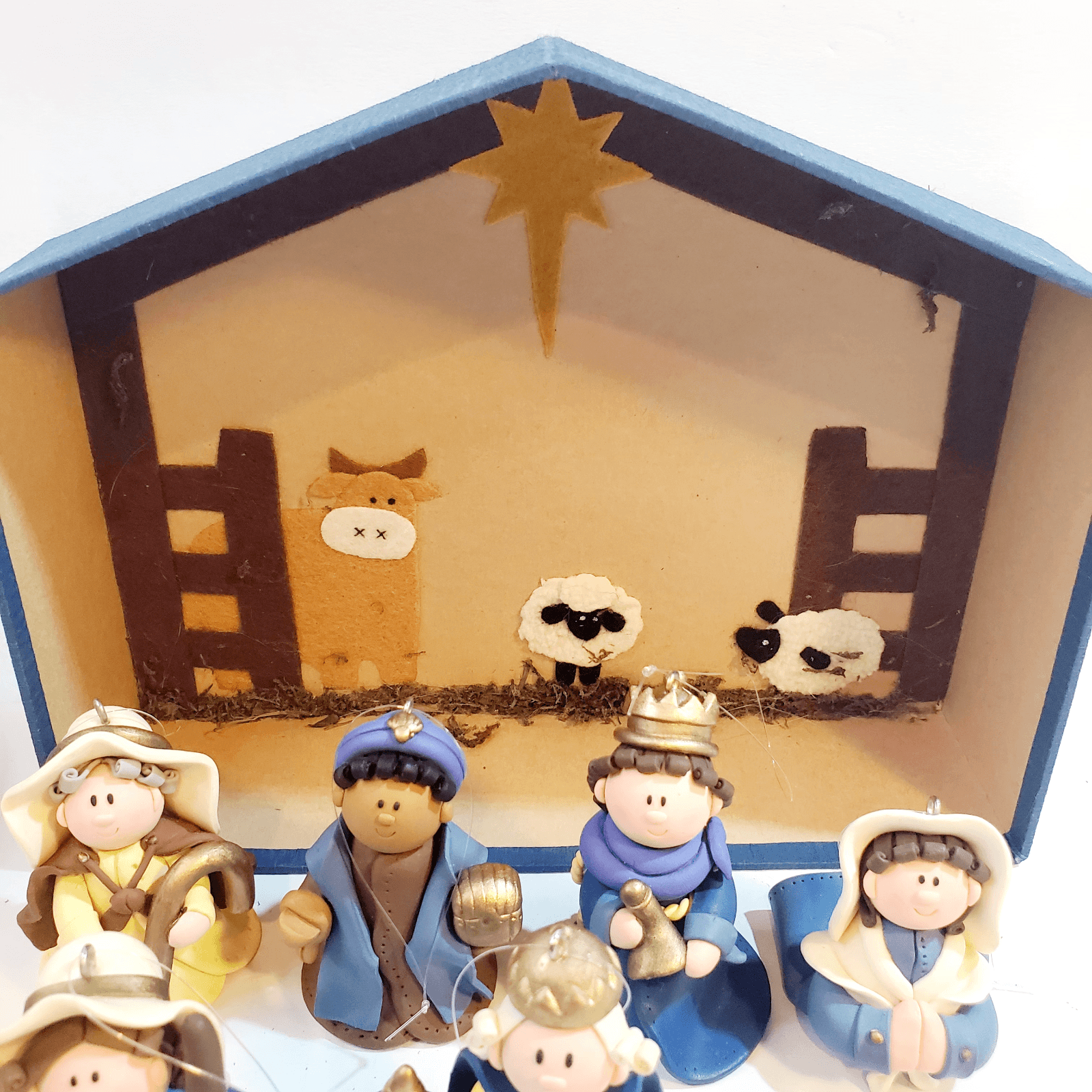Christmas Children's Nativity Ornaments Set of 7 Polymer Clay Figures & Creche - Thumbnail 10
