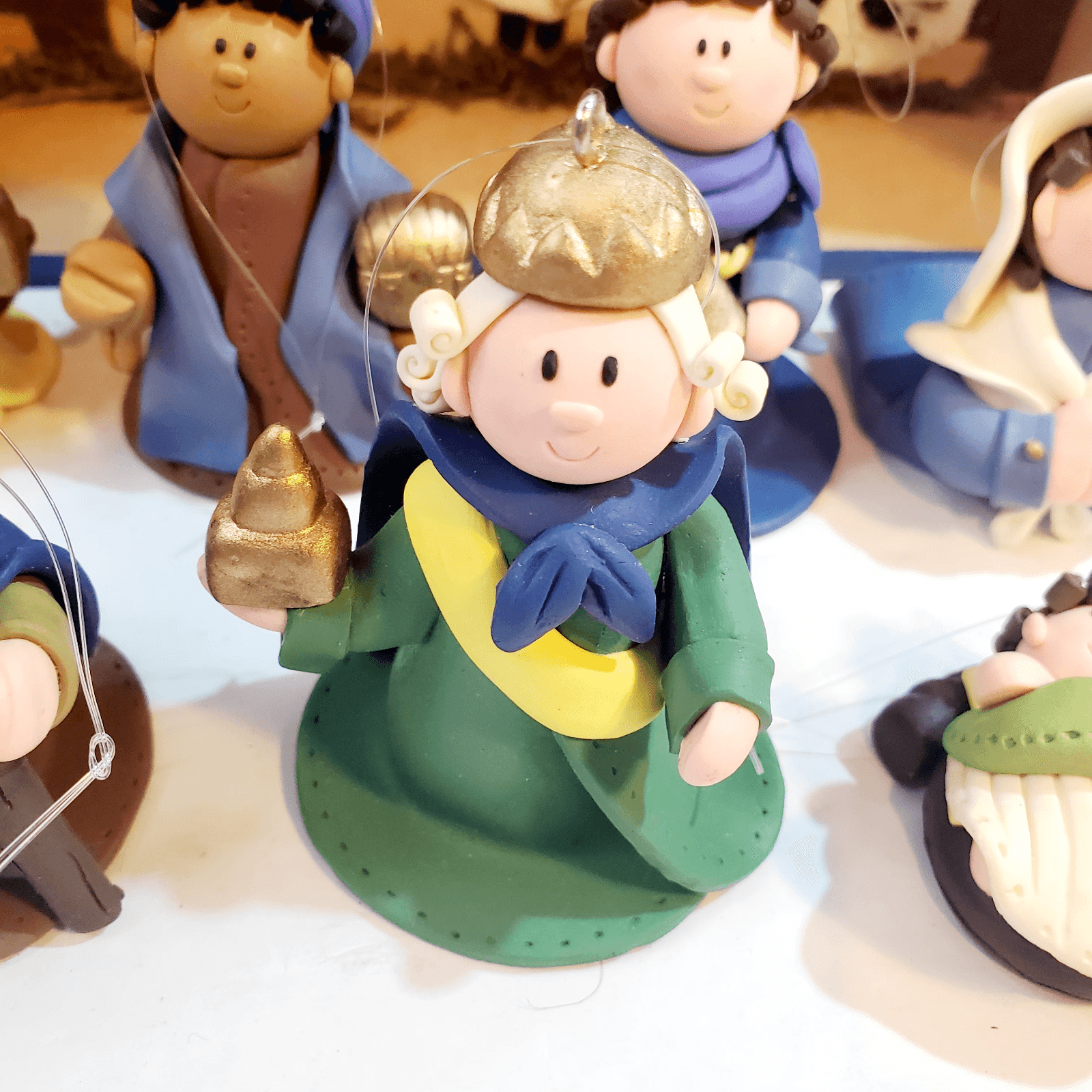 Christmas Children's Nativity Ornaments Set of 7 Polymer Clay Figures & Creche - Thumbnail 7
