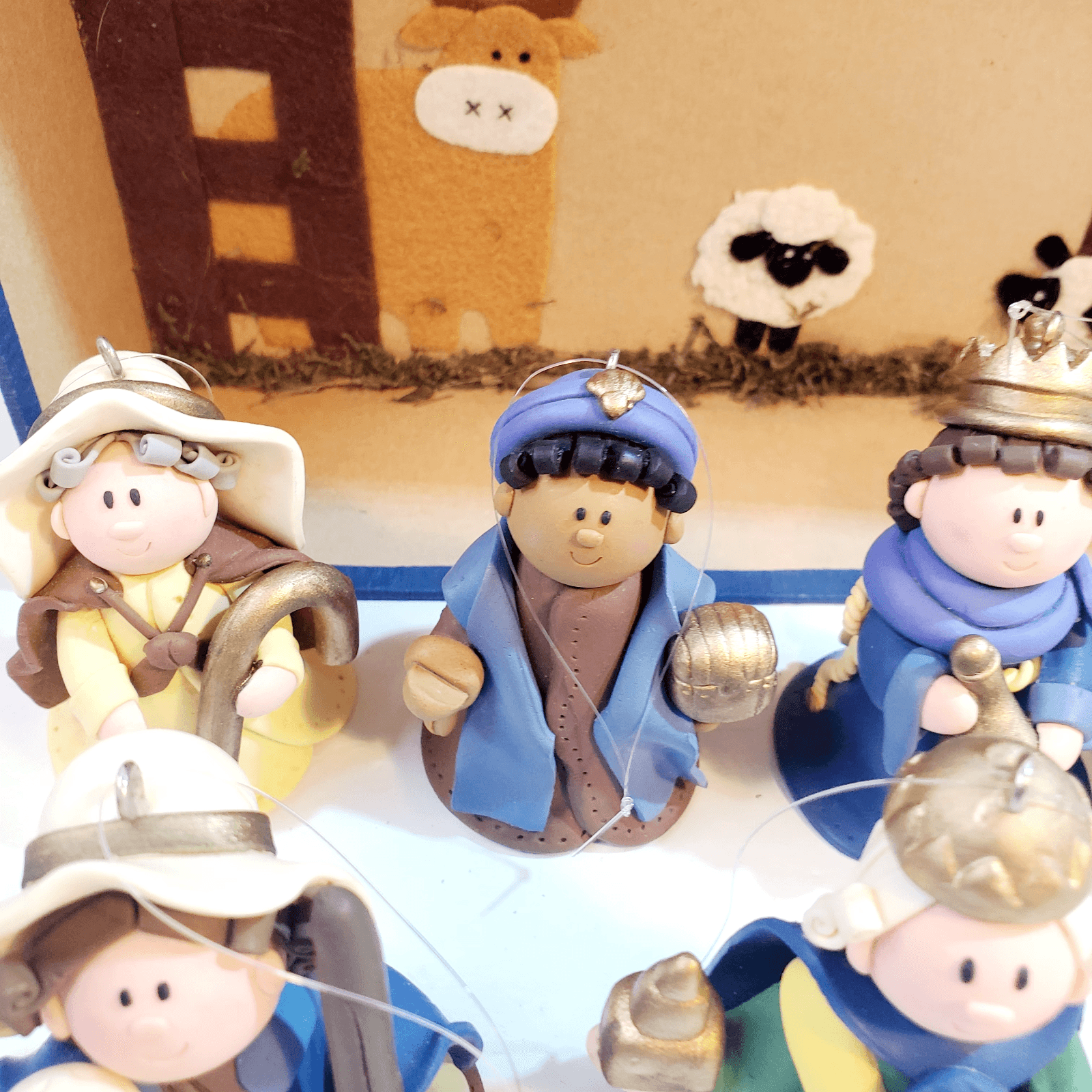 Christmas Children's Nativity Ornaments Set of 7 Polymer Clay Figures & Creche - Thumbnail 11