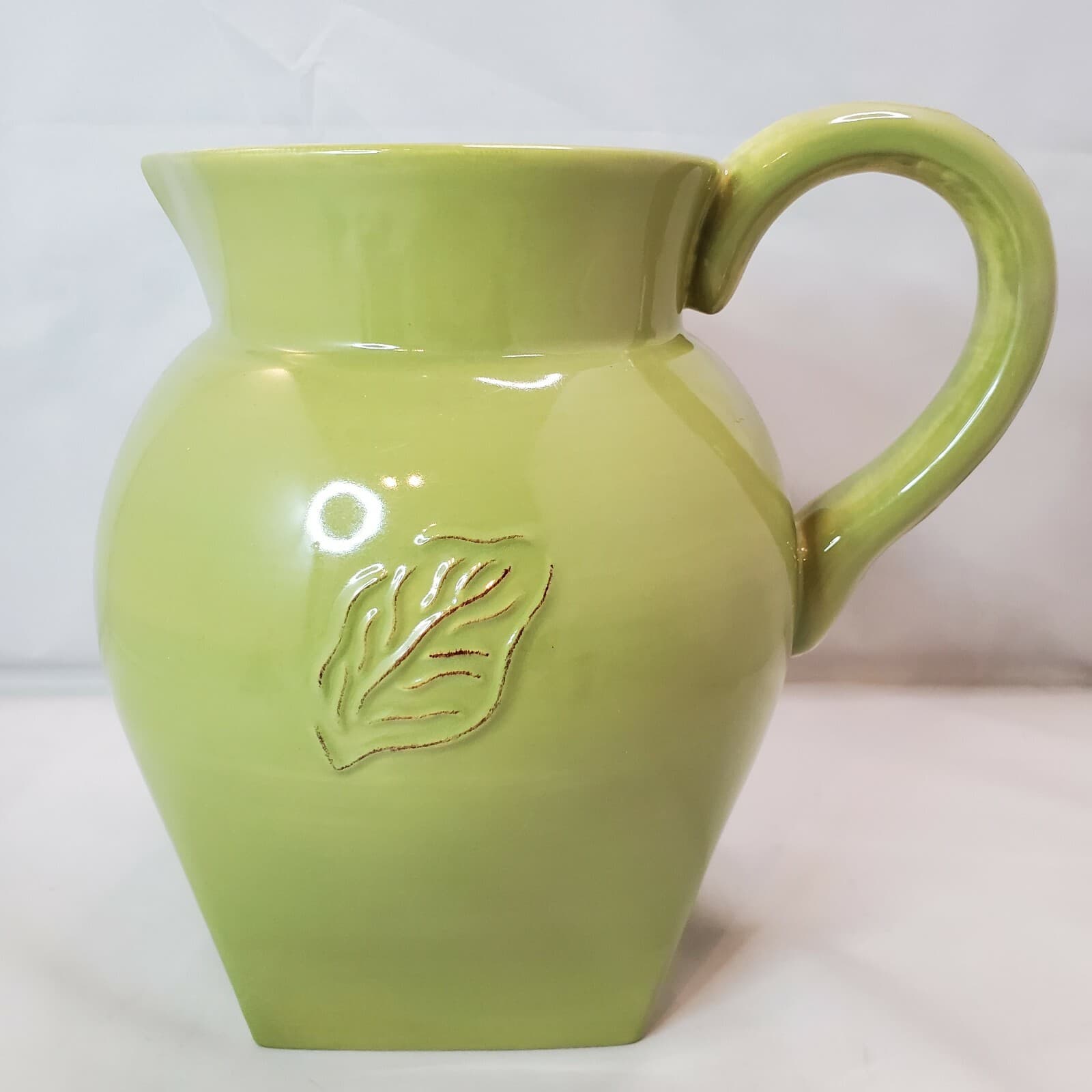 Tastefully Simple Host Collection Olive Green Pitcher Jug Handle Leaf Motif - Thumbnail 3
