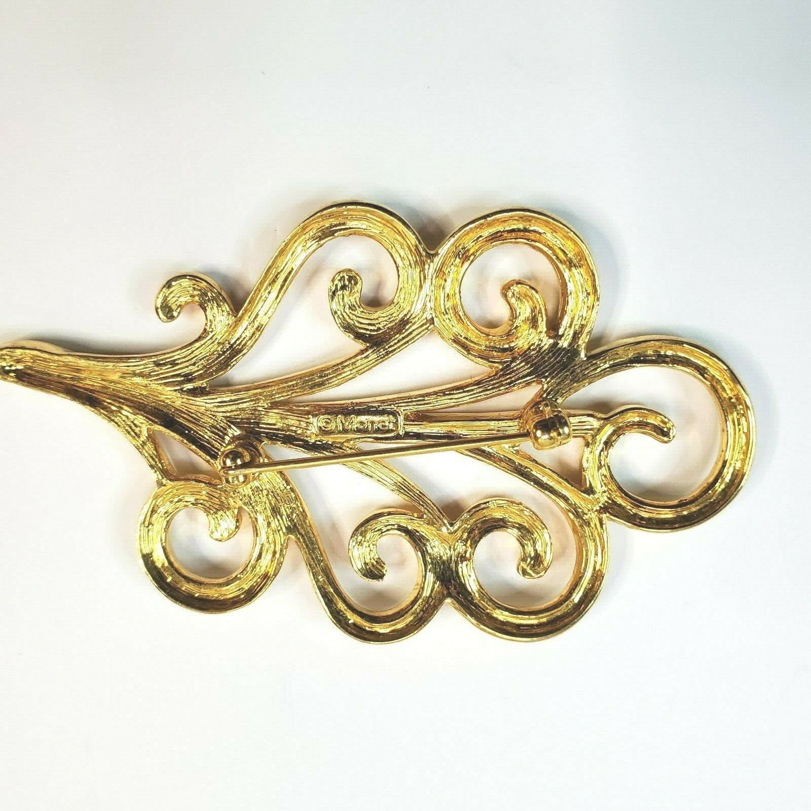 Vintage Monet Gold Tone Open Weave Scrolled Leaf Plume Design Pin Brooch - Thumbnail 2