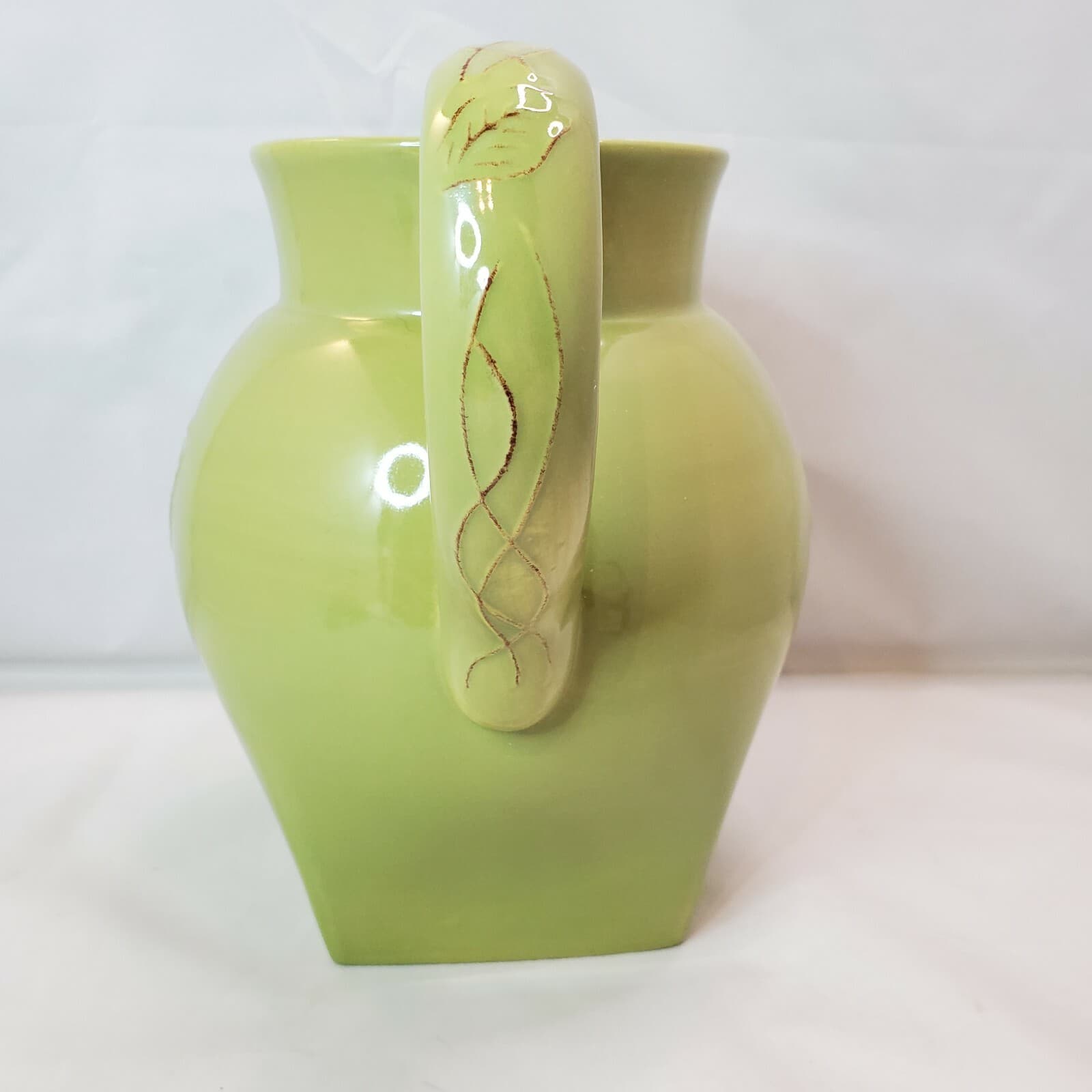 Tastefully Simple Host Collection Olive Green Pitcher Jug Handle Leaf Motif - Thumbnail 2