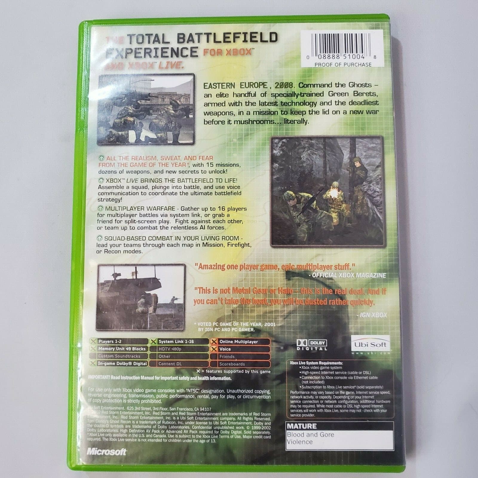 Xbox Tom Clancy's Ghost Recon Video Game Complete with Manual War Shooting - Thumbnail 2