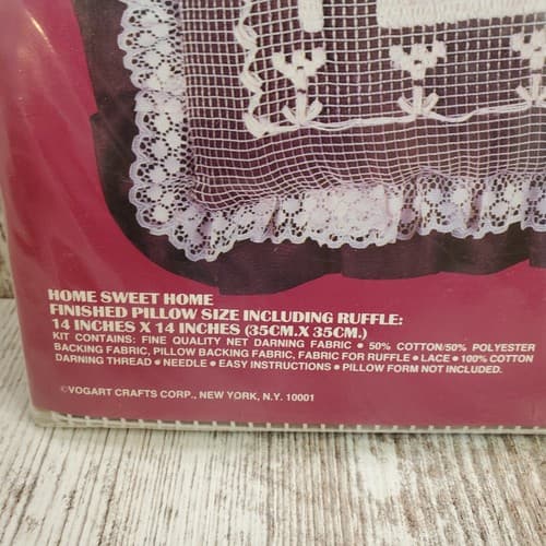 Home Sweet Home Net Darning Pillow Cover Kit #2526F by Vogart Crafts 14" x 14" - Thumbnail 3