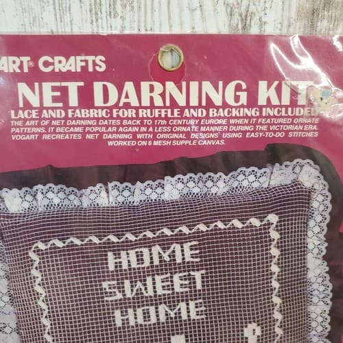 Home Sweet Home Net Darning Pillow Cover Kit #2526F by Vogart Crafts 14" x 14" - Thumbnail 2