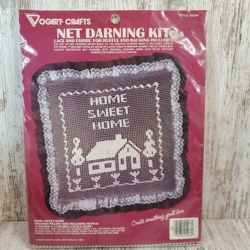 Home Sweet Home Net Darning Pillow Cover Kit #2526F by Vogart Crafts 14" x 14"