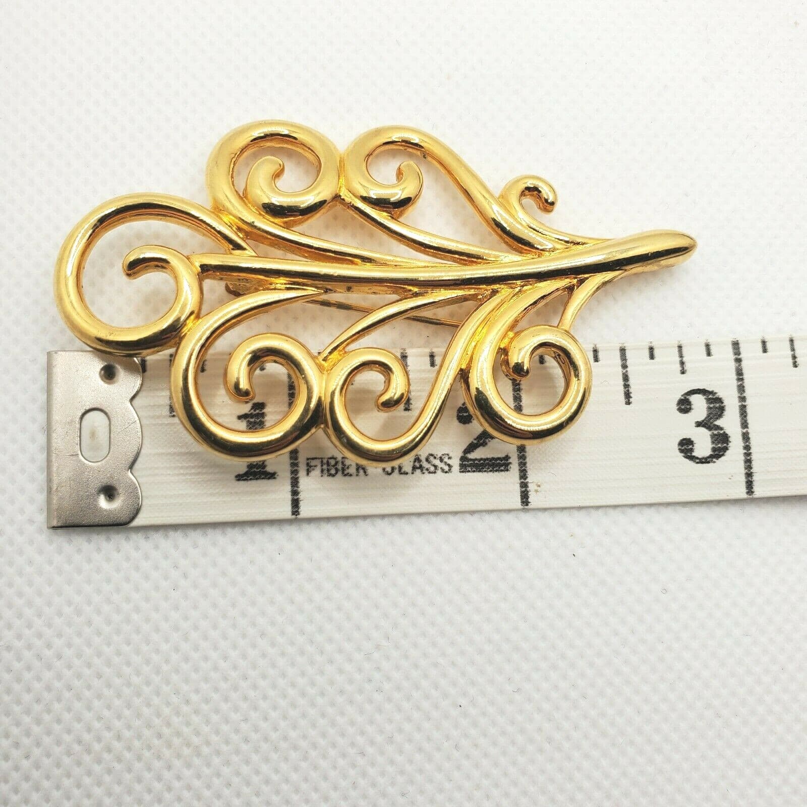 Vintage Monet Gold Tone Open Weave Scrolled Leaf Plume Design Pin Brooch - Thumbnail 3