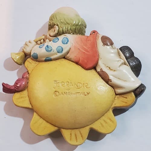 Vtg Anri Juan Ferrandiz Italy Clown Playing Trumpet on Sun Christmas Ornament - Thumbnail 2