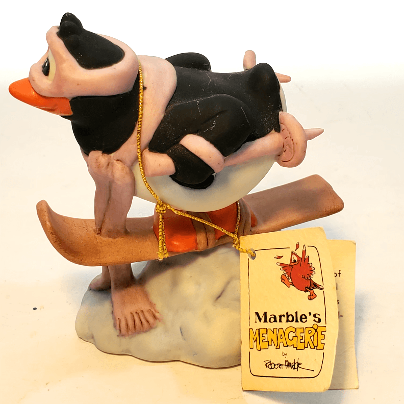 Vintage 1984 Marble's Menagerie George Good Ceramic Skiing Penguin Figurine
