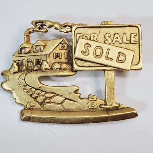 Vintage Signed AJC Gold Tone Real Estate Broker House SOLD Pin Brooch Gift