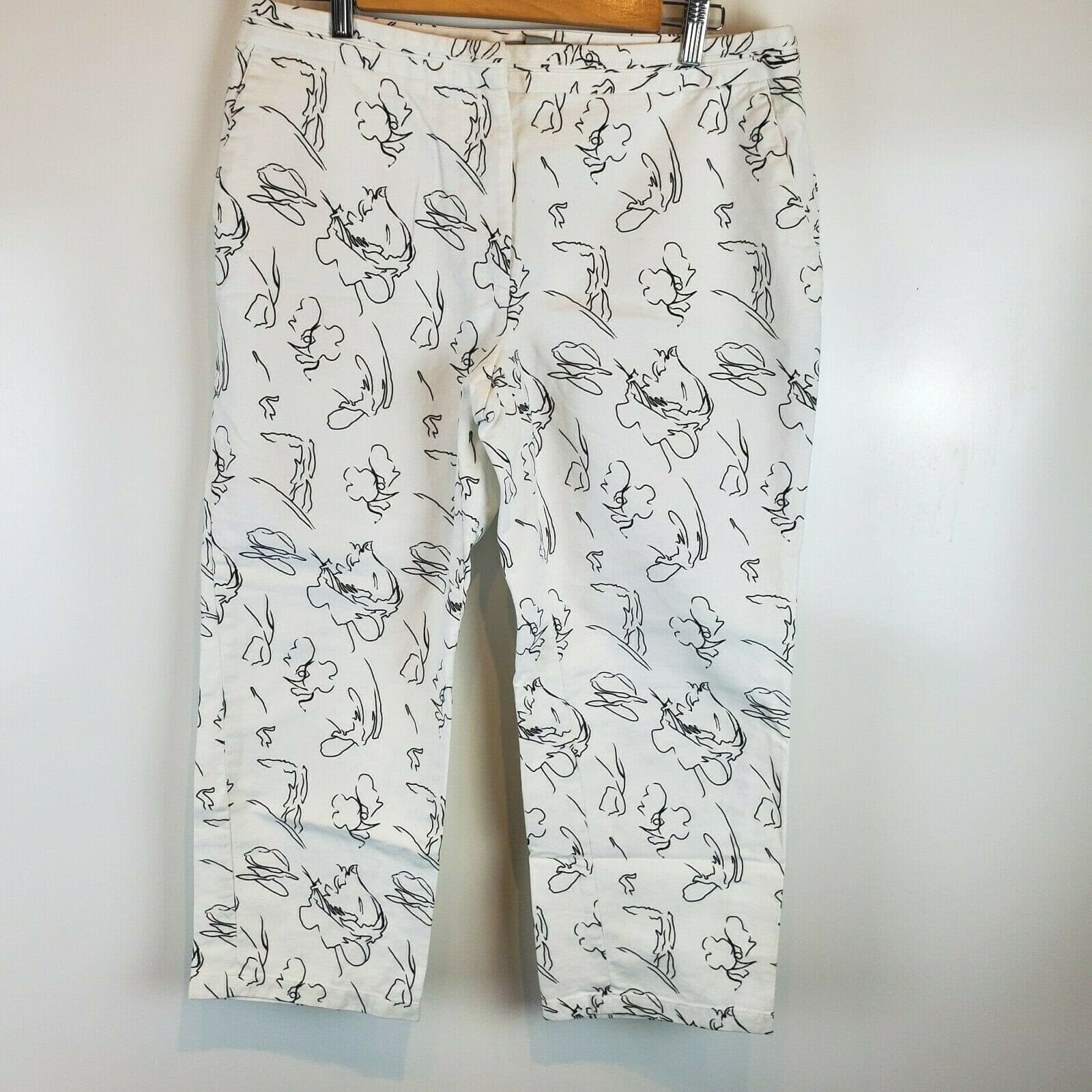 Liz Claiborne Audra Womens Capris Size 14 White Black Graphics Cotton/Spandex