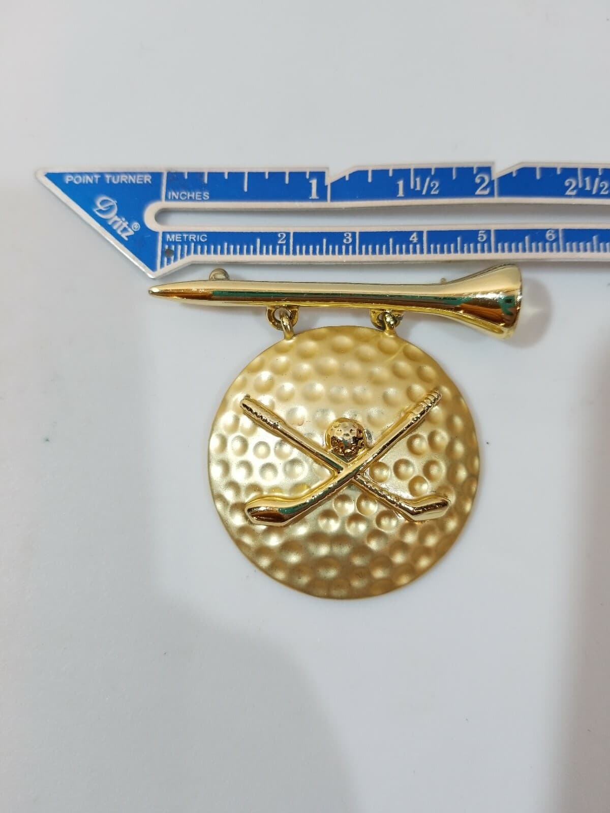 Signed AJC Pin Brooch Large Golf Tee with Golf Ball and Crossed Clubs Goldtone - Thumbnail 3