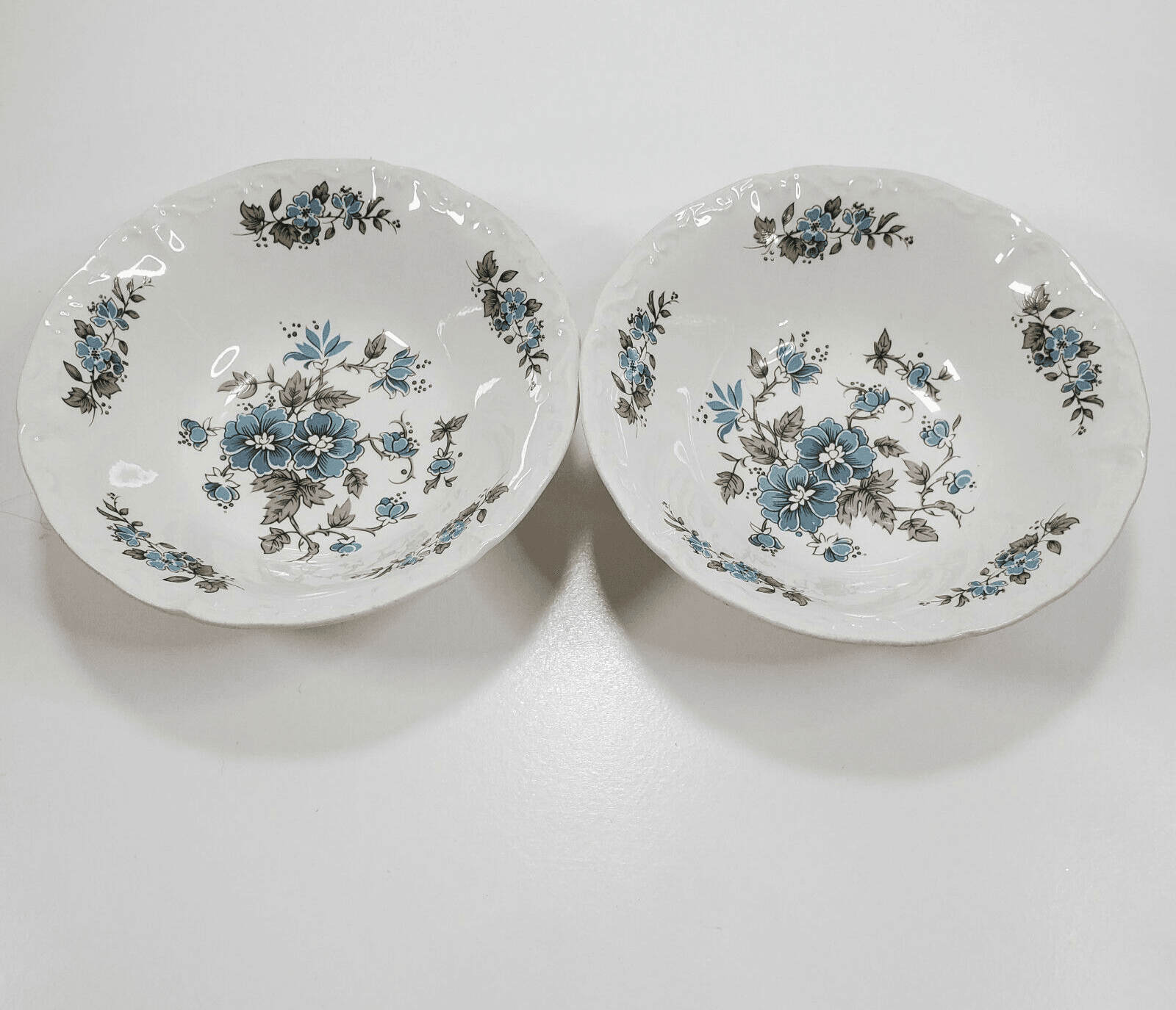Vtg Staffordshire England Ironstone Blossomtime Blue Floral 2 Soup Cereal Bowls
