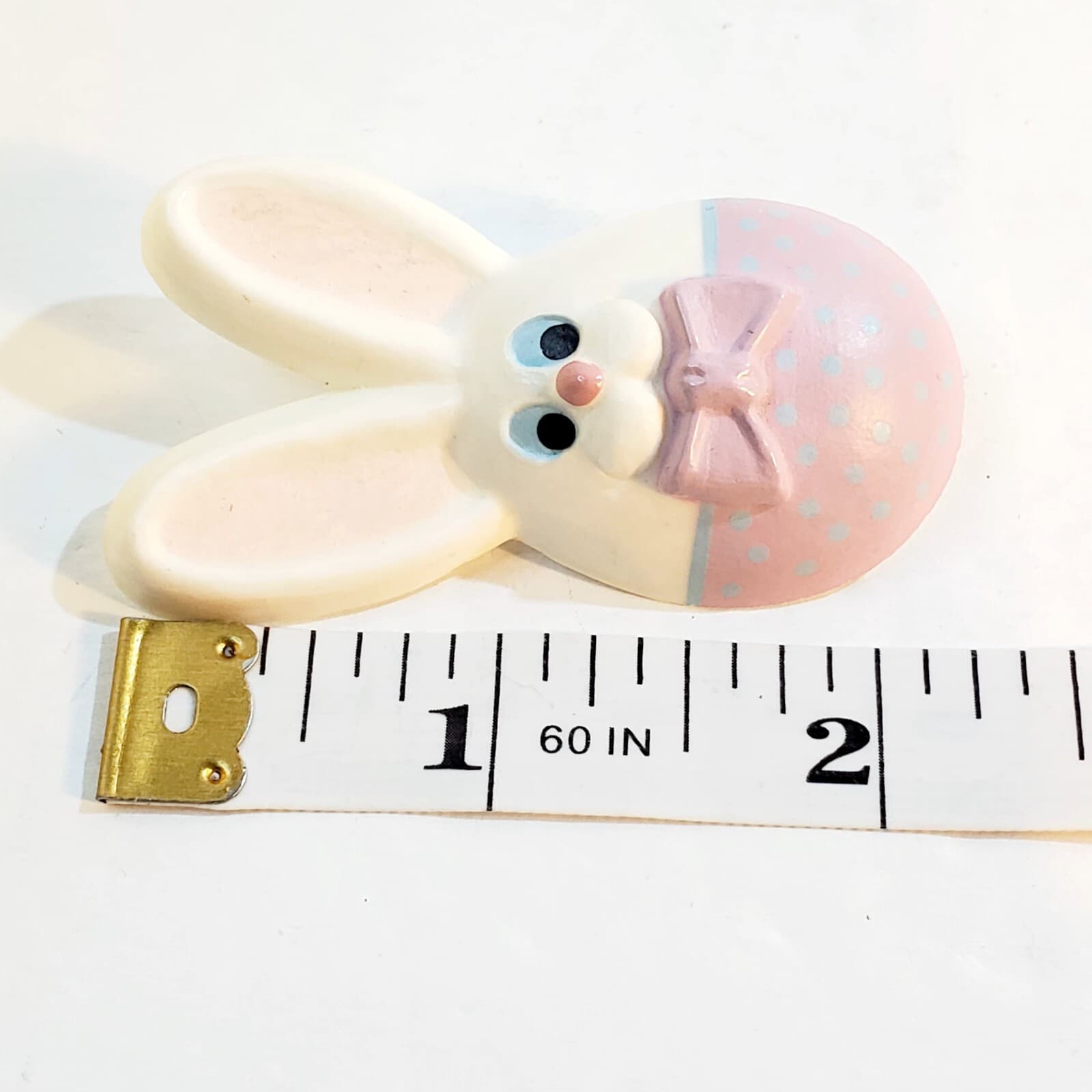 Vintage 1981 Hallmark Cards Molded Plastic Easter Bunny with Bow Tie Brooch Pin - Thumbnail 3