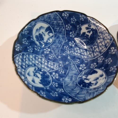 Vintage Takahashi San Francisco Japan Blue White Decorative Dish & Small Bowl - Thumbnail 4
