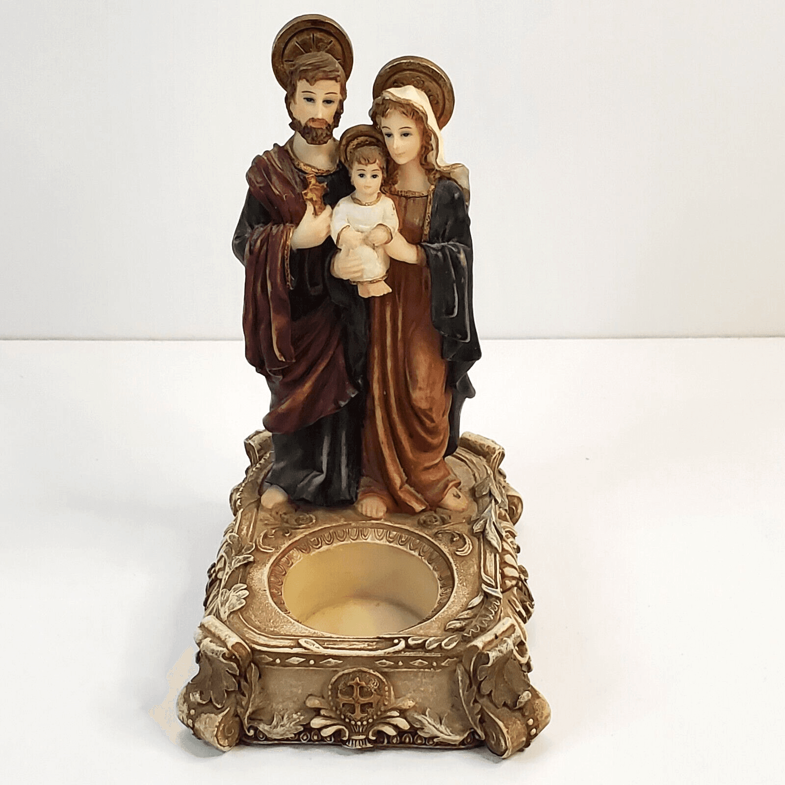 Vintage Santini Gold Italy Style Joseph Mary Baby Jesus Candle Holder Figurine