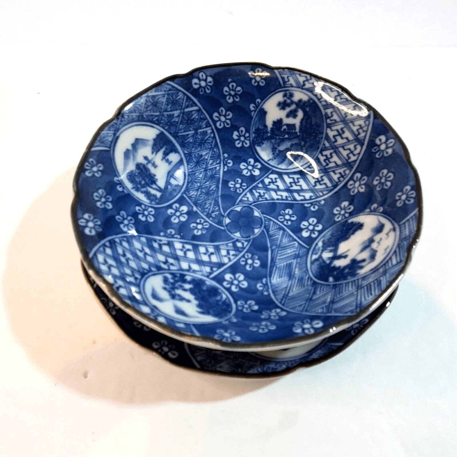 Vintage Takahashi San Francisco Japan Blue White Decorative Dish & Small Bowl