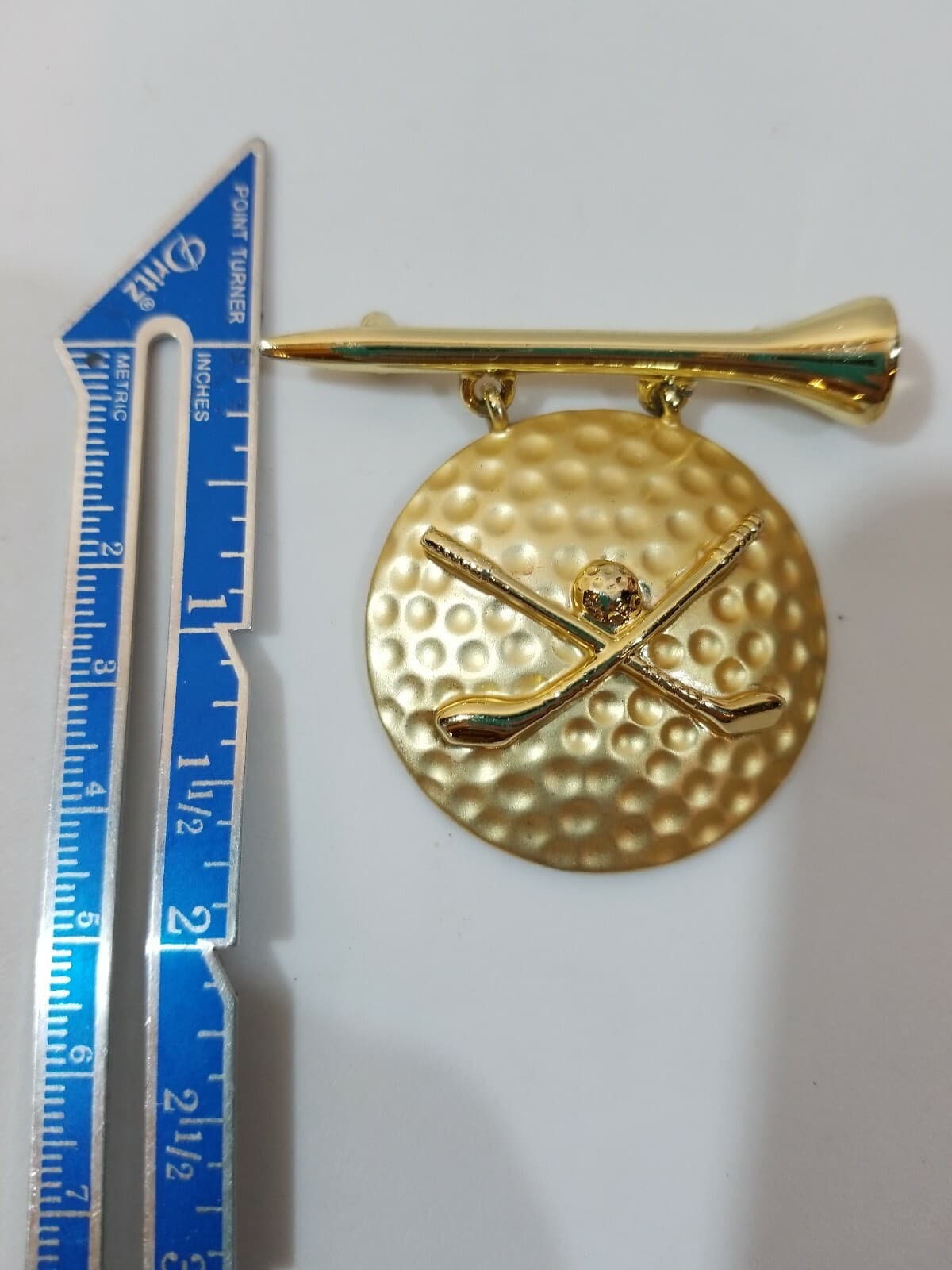 Signed AJC Pin Brooch Large Golf Tee with Golf Ball and Crossed Clubs Goldtone - Thumbnail 2