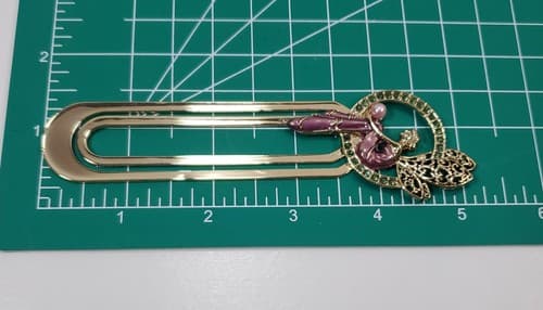 Gold Tone Metal Jeweled Rhinestone Faux Pearl Pink Enamel Fairy Bookmark - Thumbnail 4