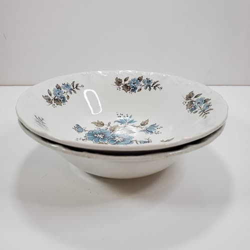 Vtg Staffordshire England Ironstone Blossomtime Blue Floral 2 Soup Cereal Bowls - Thumbnail 3