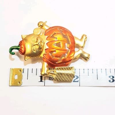 Vintage Signed JJ Jonette Halloween Cat Pumpkin Costume Trick Treat Brooch Pin - Thumbnail 4