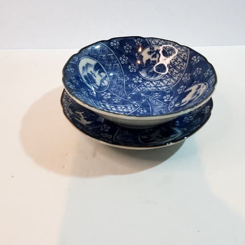 Vintage Takahashi San Francisco Japan Blue White Decorative Dish & Small Bowl - Thumbnail 2