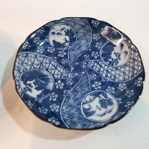 Vintage Takahashi San Francisco Japan Blue White Decorative Dish & Small Bowl - Thumbnail 3