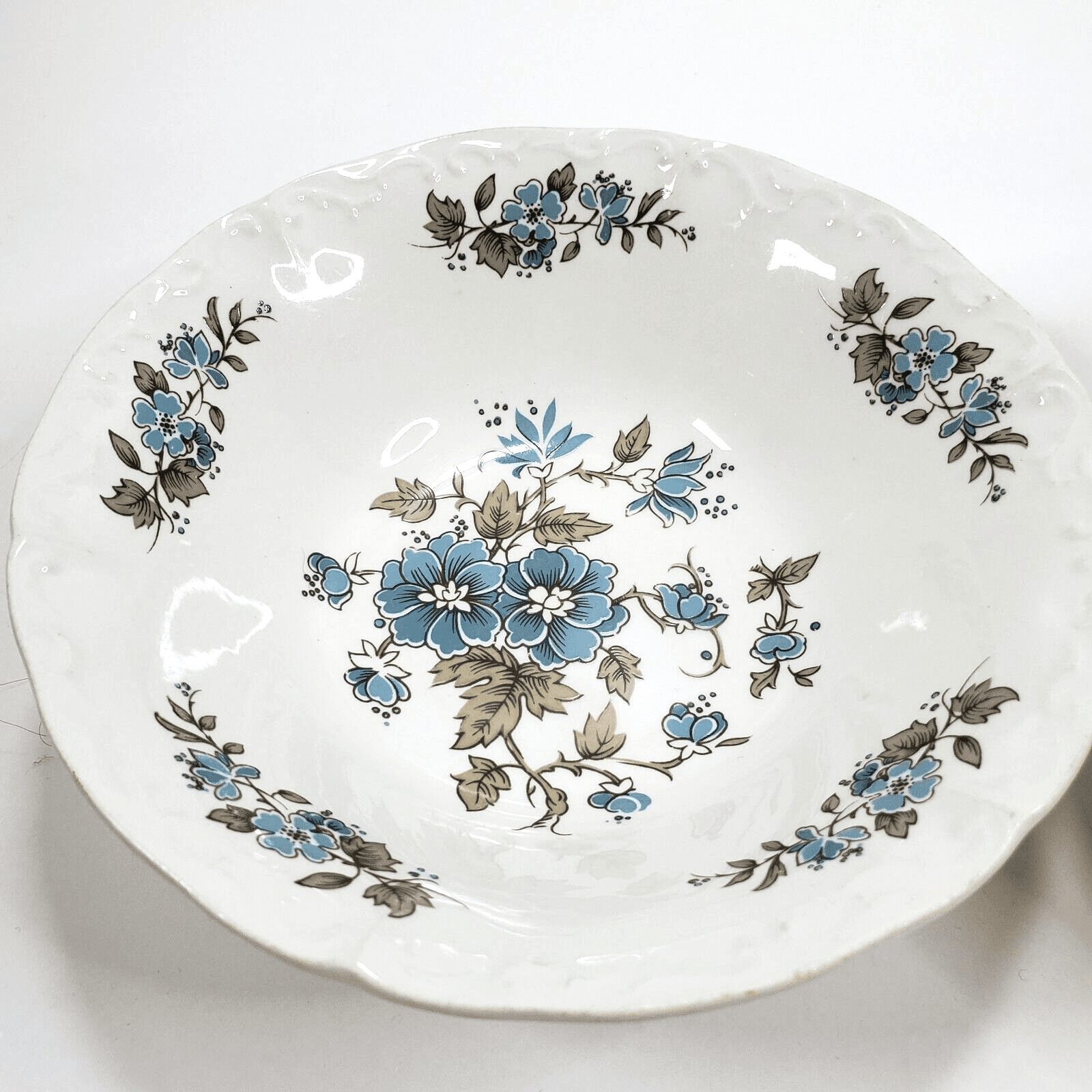Vtg Staffordshire England Ironstone Blossomtime Blue Floral 2 Soup Cereal Bowls - Thumbnail 2