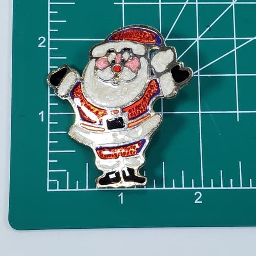Gold Tone Red White Black Glossy Enamel Santa Claus Christmas Pin Brooch - Thumbnail 3