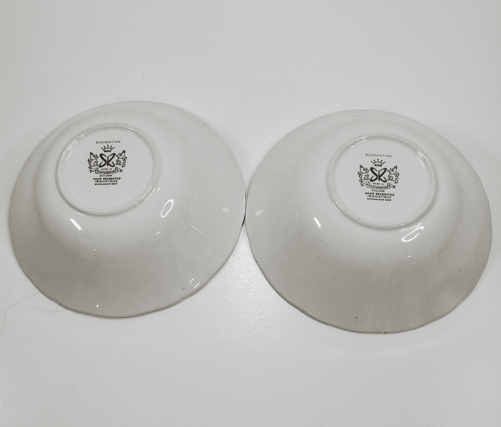 Vtg Staffordshire England Ironstone Blossomtime Blue Floral 2 Soup Cereal Bowls - Thumbnail 4