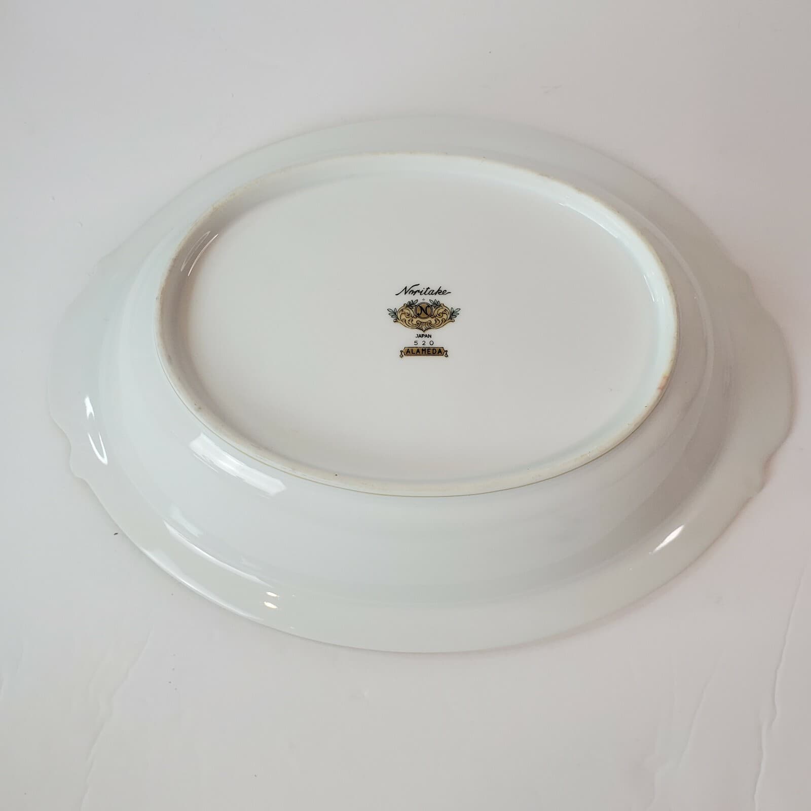 Noritake Japan #520 Alameda Oval Vegetable Serving Bowl White Green Gold Floral - Thumbnail 5