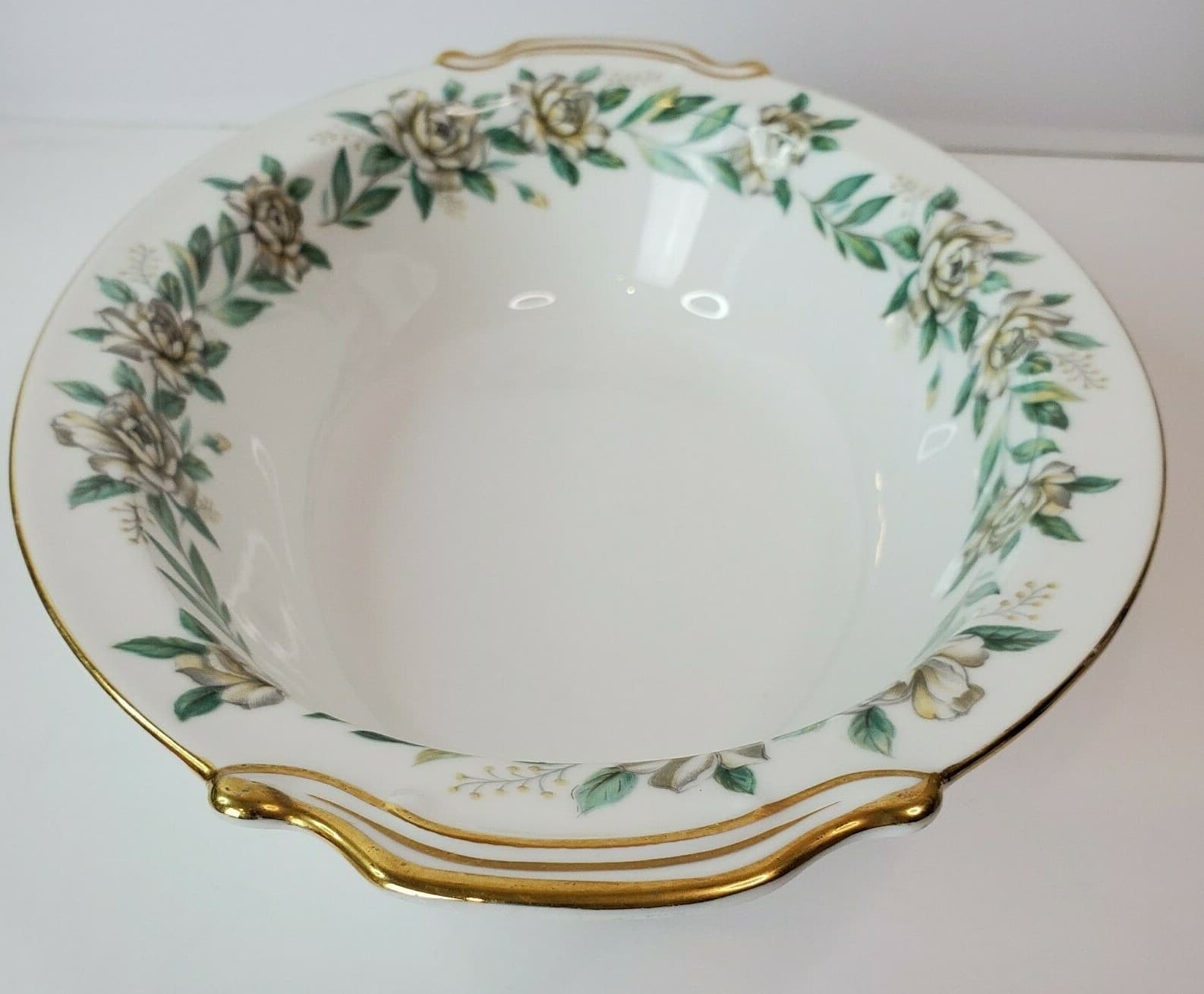 Noritake Japan #520 Alameda Oval Vegetable Serving Bowl White Green Gold Floral - Thumbnail 3