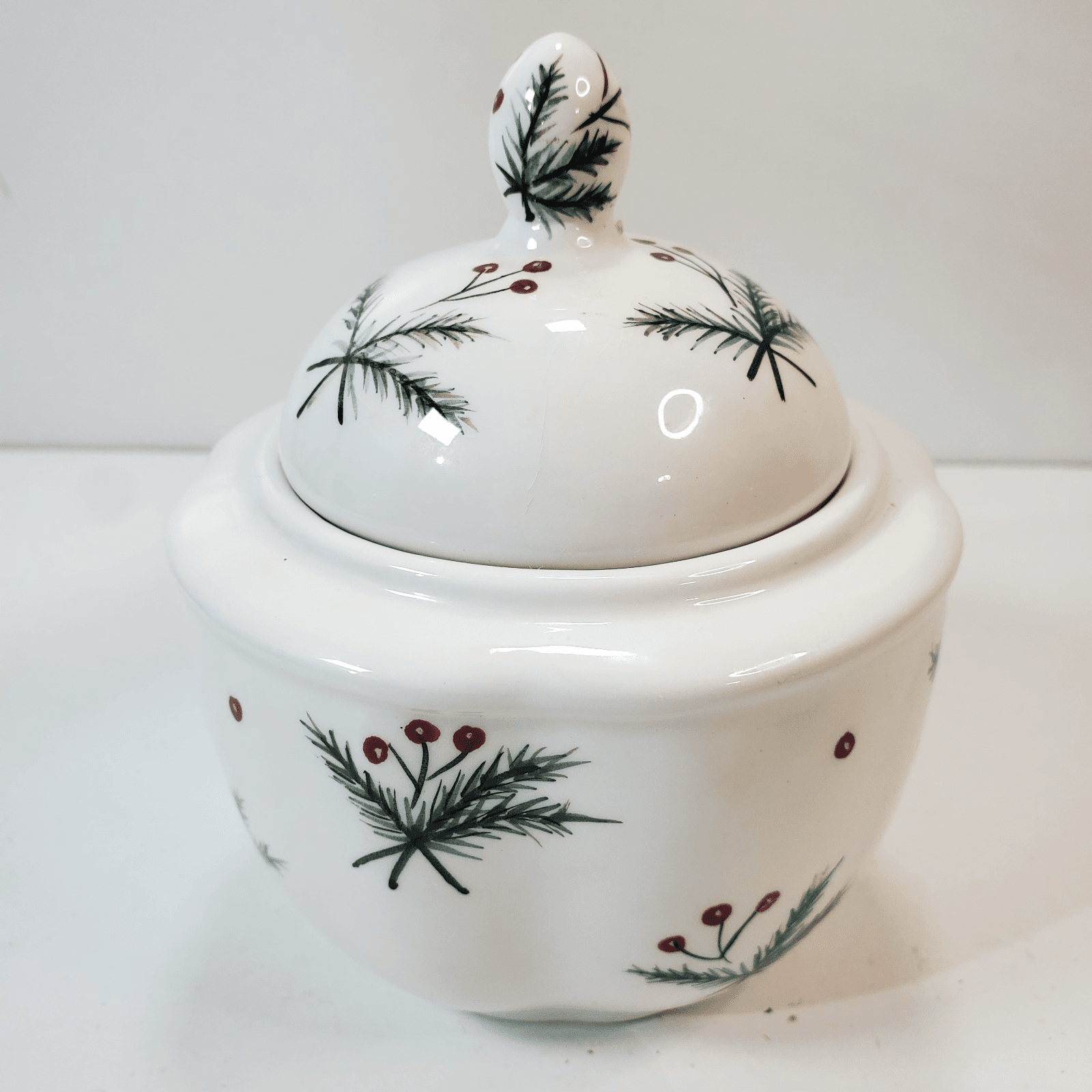 Vtg Blue Sky 2002 Winterberry Holly Christmas Lidded Sugar Bowl Holiday Serving