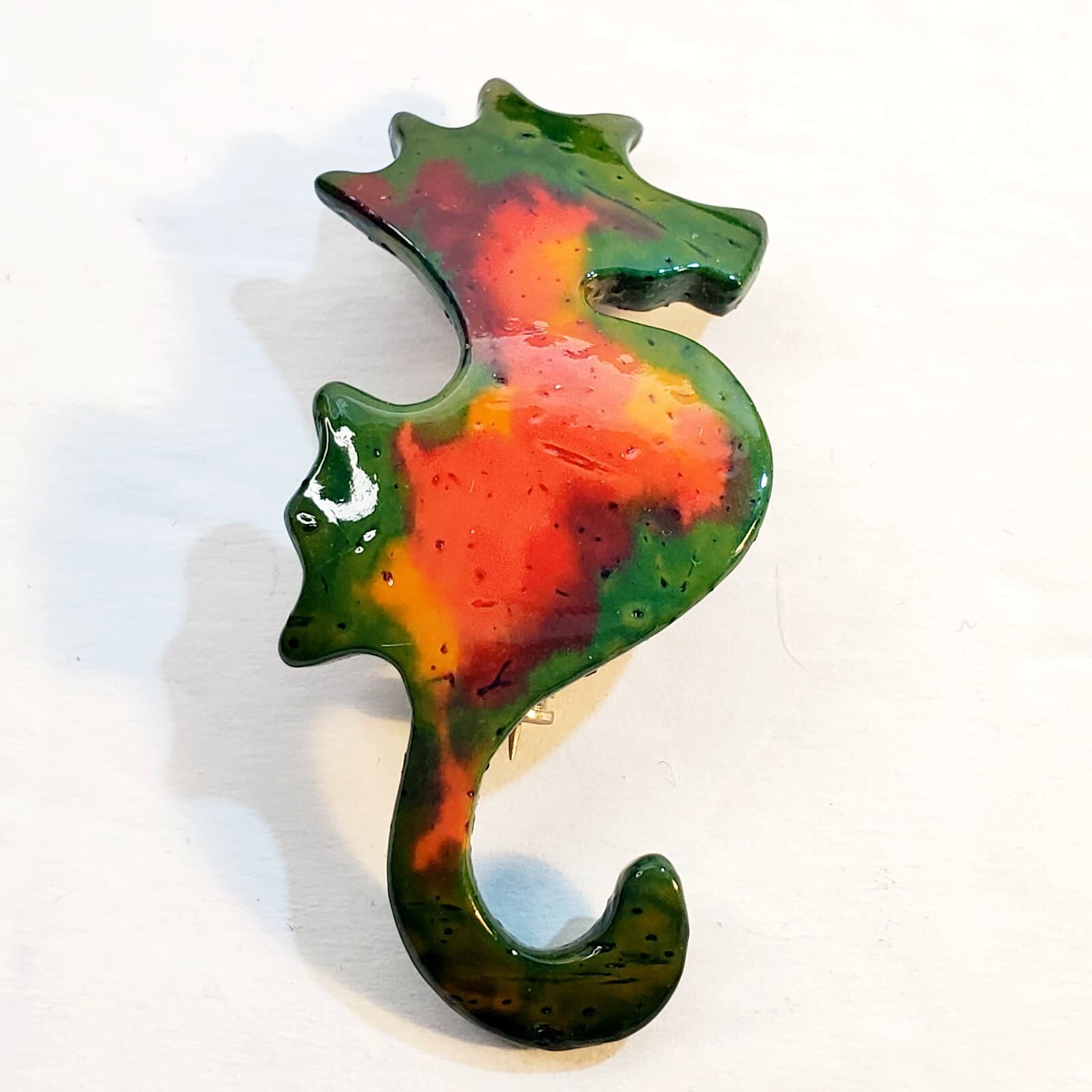 Artisan Multicolor Abstract Resin Seahorse Brooch Pin Marine Jewelry
