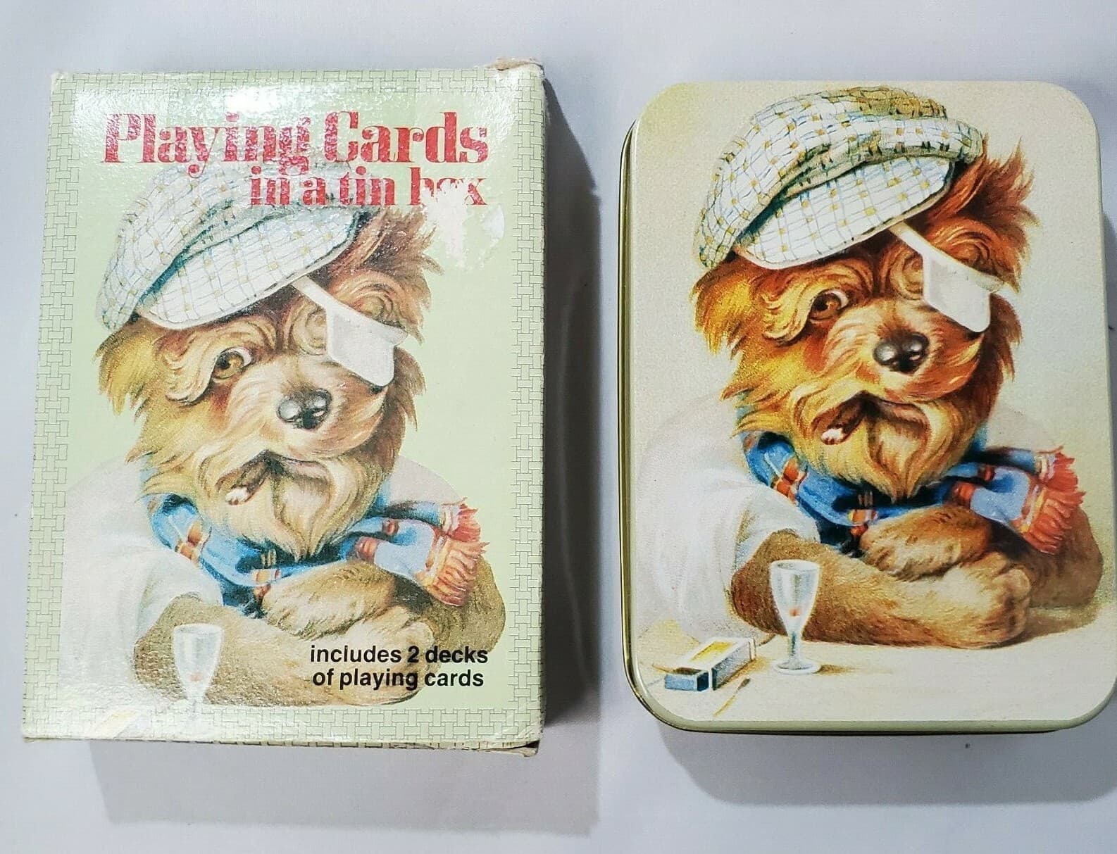 Vtg Enesco Mrs Grossmans Co 1986 Playing Cards Dog Cigar Tin 2 decks Sealed NOS