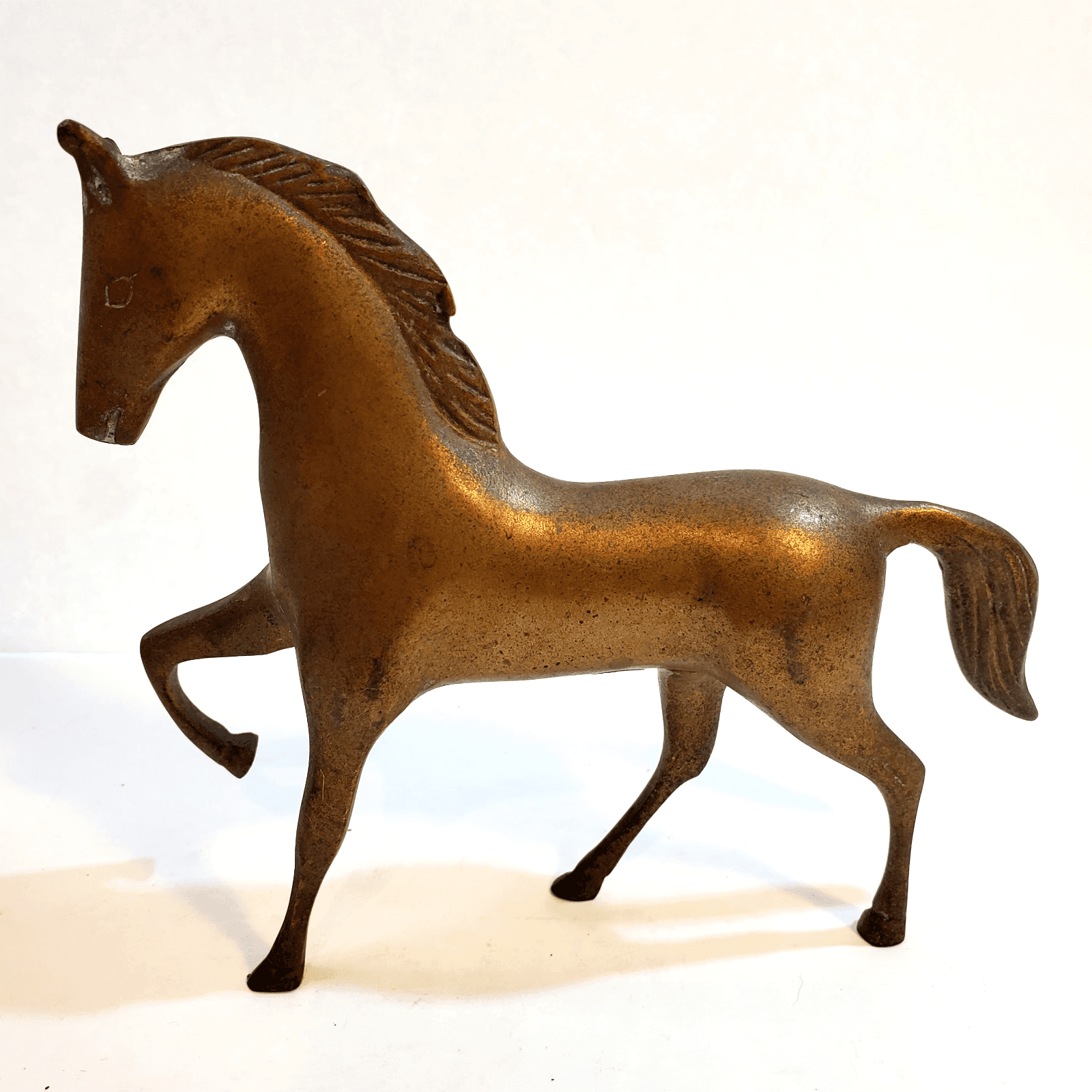 Vintage Brass Trotting Horse Figure Figurine 6.5 x 5.5" Made in Korea Patina