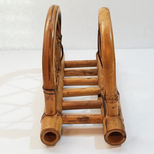 Vintage Bamboo Napkin Holder Boho Rounded Arched Criss Cross Pattern Tiki - Thumbnail 2