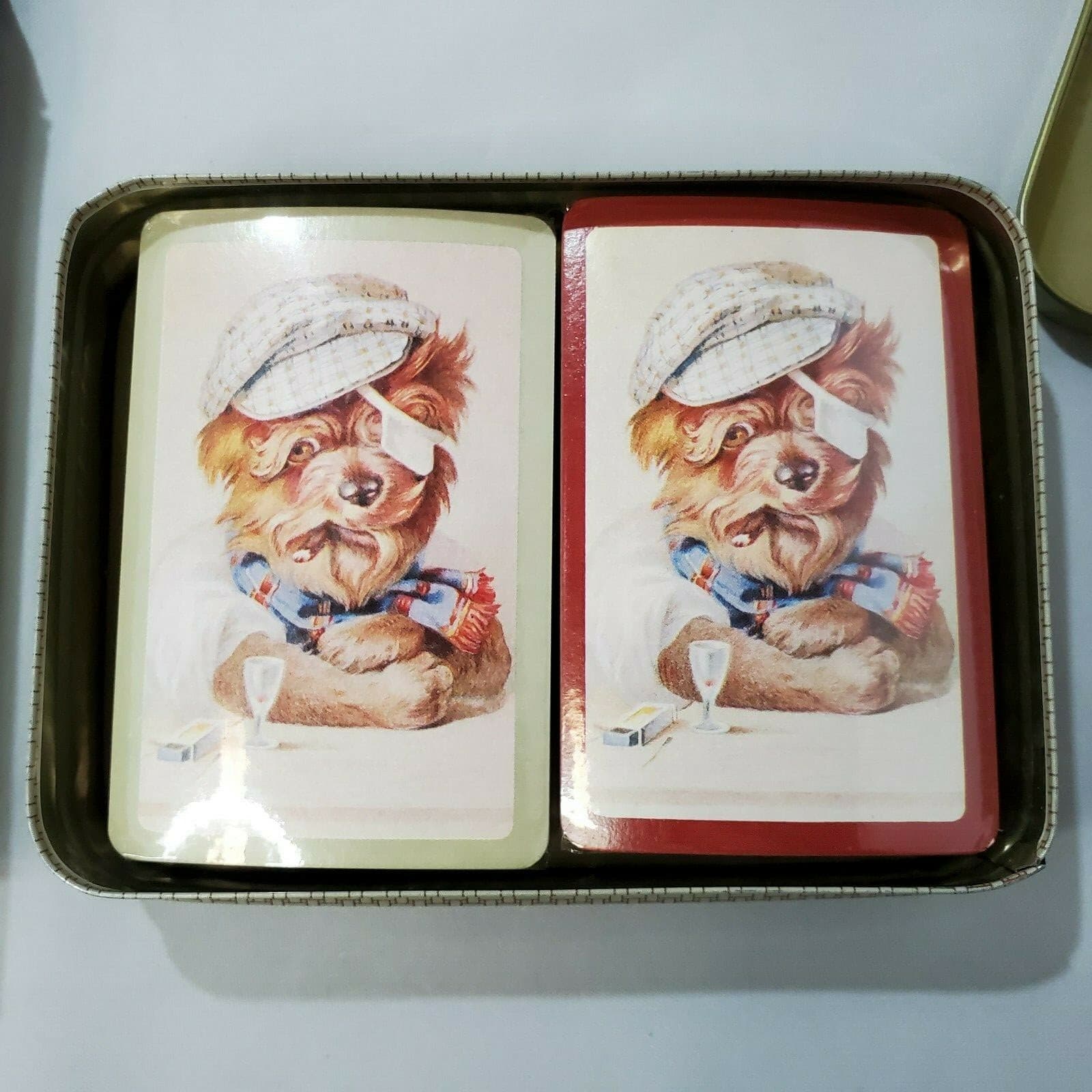 Vtg Enesco Mrs Grossmans Co 1986 Playing Cards Dog Cigar Tin 2 decks Sealed NOS - Thumbnail 4