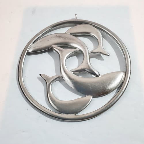 Vtg 1986 Ken Kantro Lovell Designs Dolphins Fish Pewter 3" Statement Pendant