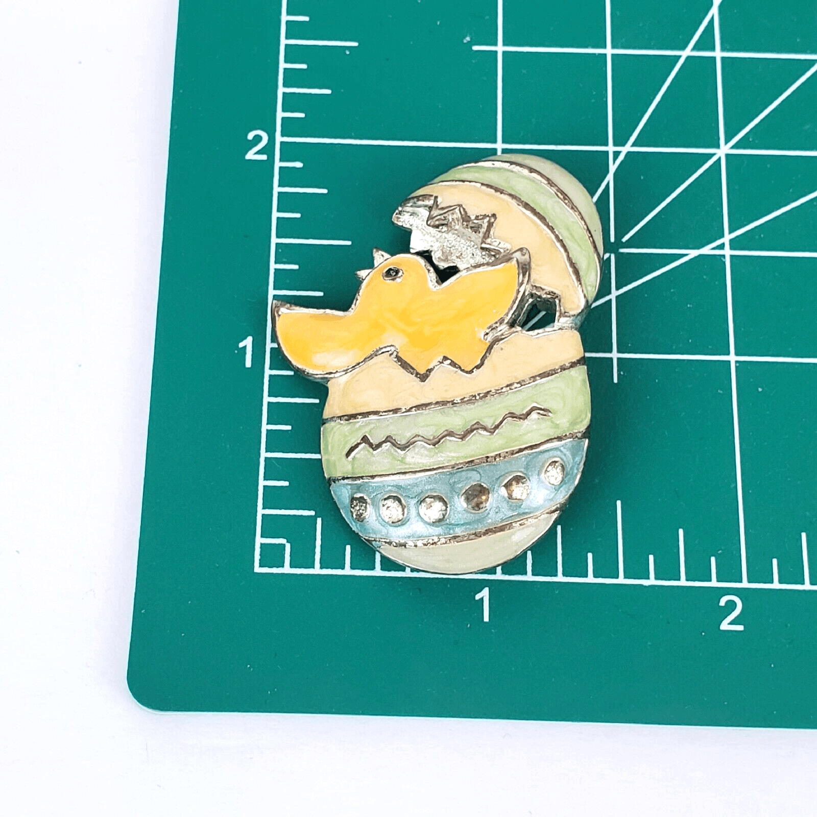 Vintage Multicolored Pastel Enamel Silver Tone Easter Egg Chick Hatching Brooch - Thumbnail 3