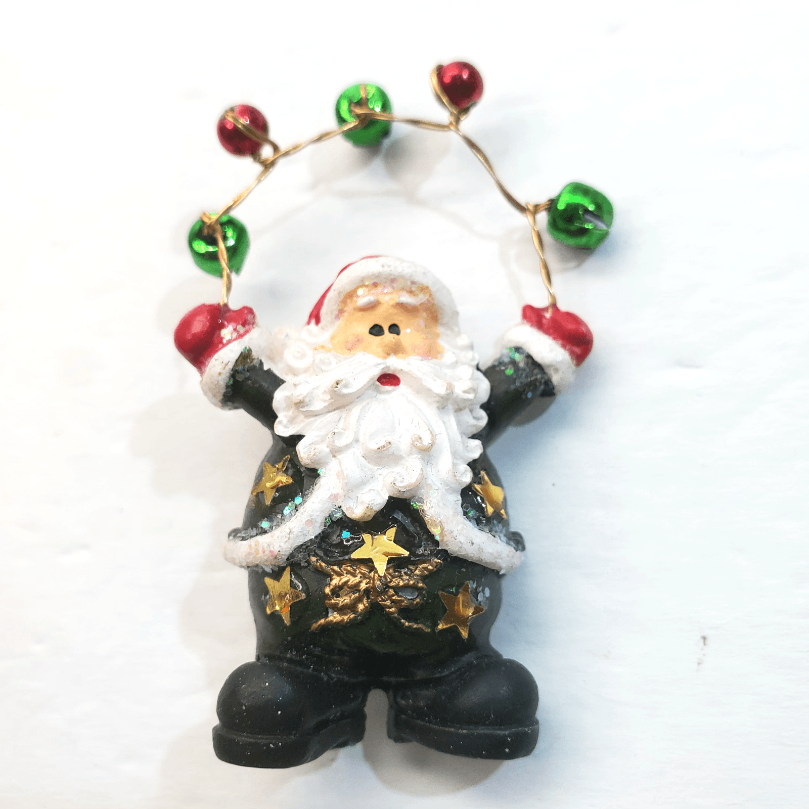 Vintage Resin and Metal Juggling Santa Christmas Holiday Brooch Pin