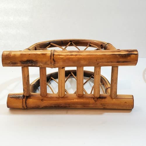 Vintage Bamboo Napkin Holder Boho Rounded Arched Criss Cross Pattern Tiki - Thumbnail 5
