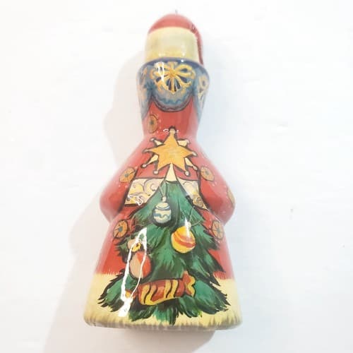 Vtg Signed Hand Painted Russian ? Santa Wooden Claus Christmas Ornament 3.25" - Thumbnail 4