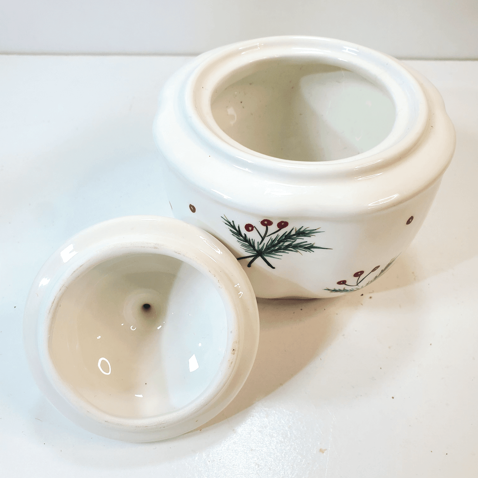Vtg Blue Sky 2002 Winterberry Holly Christmas Lidded Sugar Bowl Holiday Serving - Thumbnail 3