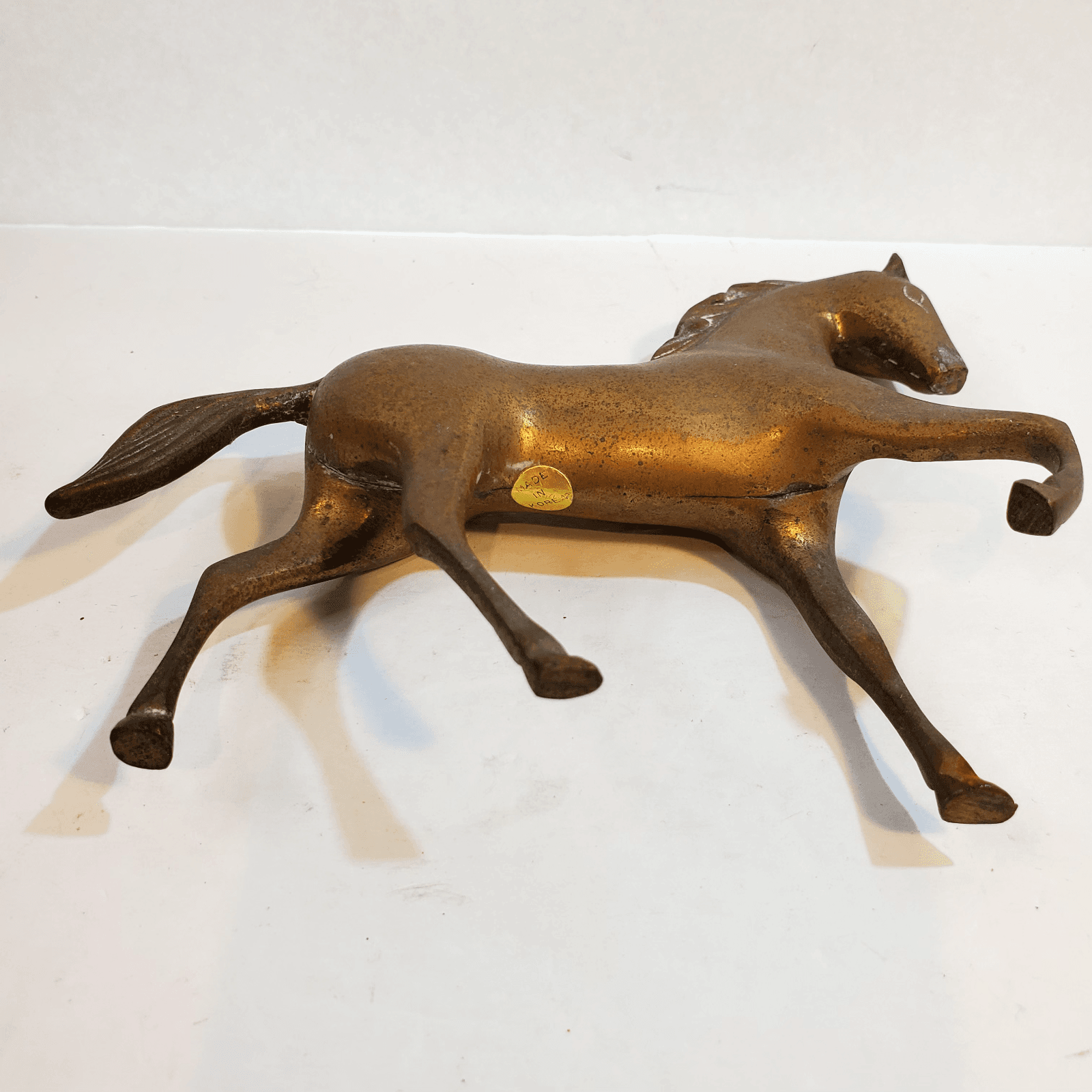Vintage Brass Trotting Horse Figure Figurine 6.5 x 5.5" Made in Korea Patina - Thumbnail 5
