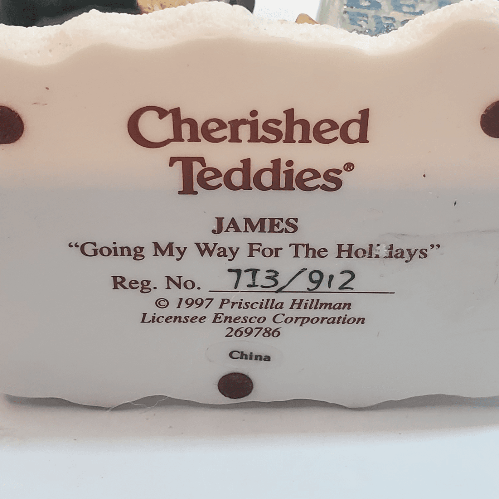 Vtg 1997 Cherished Teddies James Figurine Going My Way For Holidays Christmas - Thumbnail 6