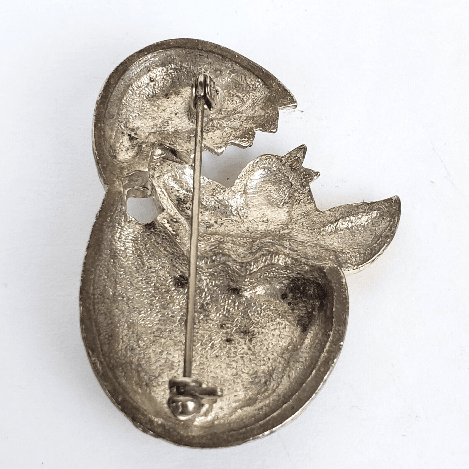 Vintage Multicolored Pastel Enamel Silver Tone Easter Egg Chick Hatching Brooch - Thumbnail 2